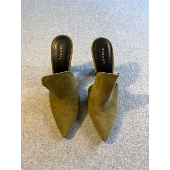 Natori Shoes - Natori Minh Suede Pointed Toe Flare Heel Mules 7.5